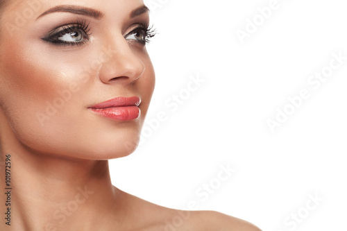 Smiling woman with perfect skin and make up