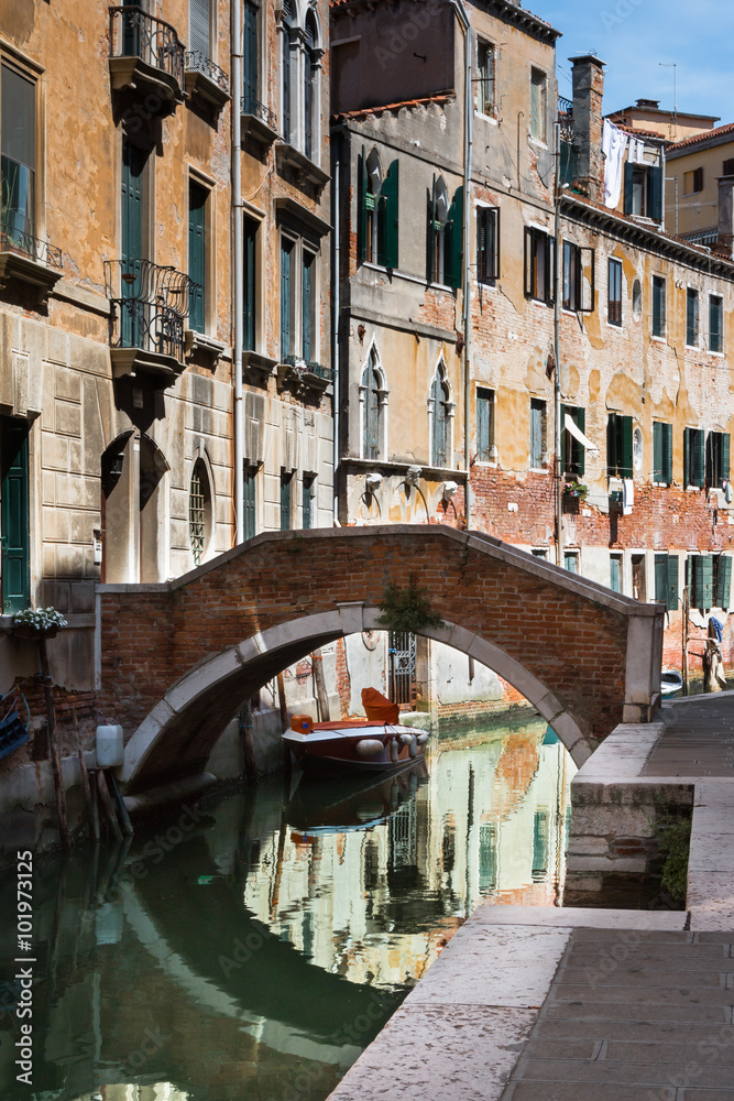 Bridge and Historical Facades in Venice, Italy