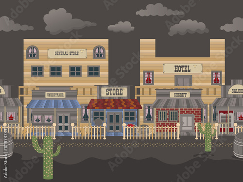 Western town tillable horizontal background - night