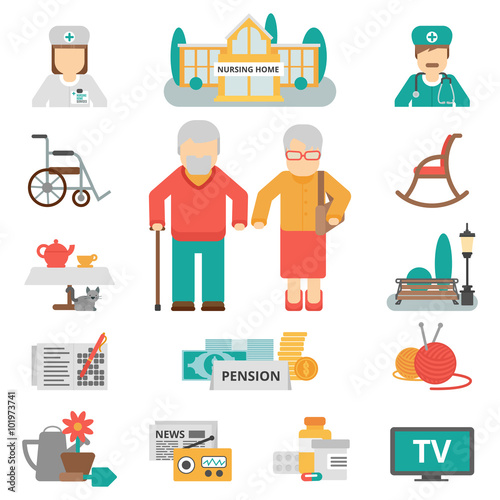 Senior Lifestyle Flat Icons Set