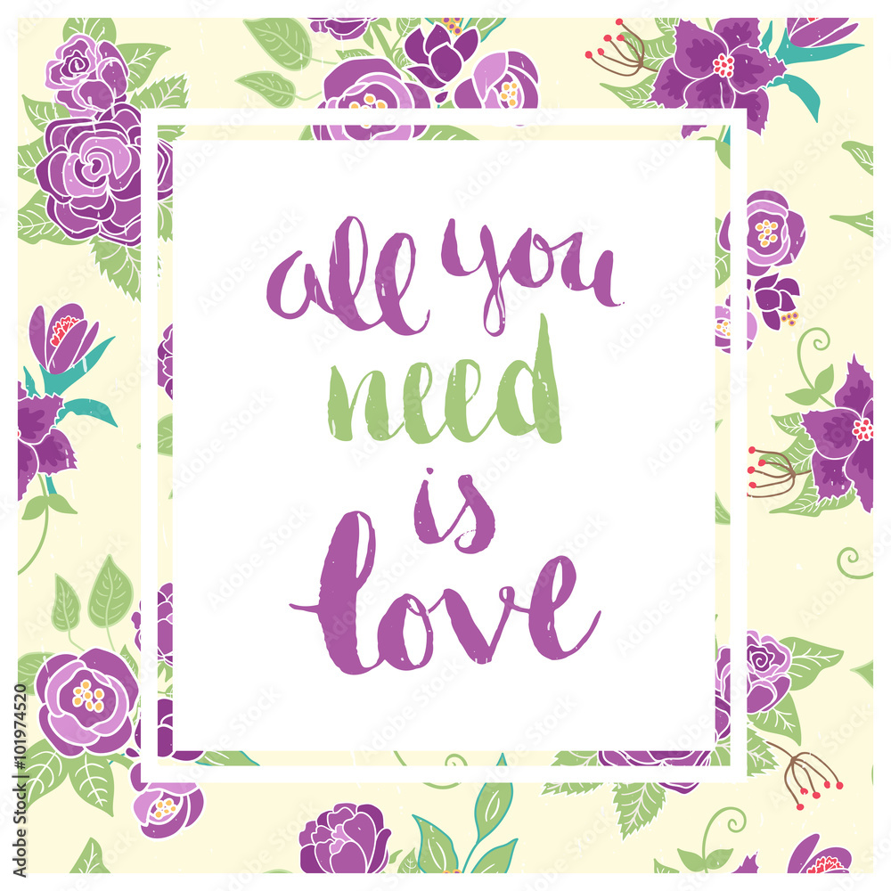 Vector floral card with romantic phrase