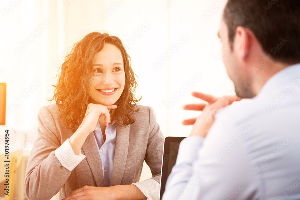 Young attractive woman during job interview Young attractive woman during job interview