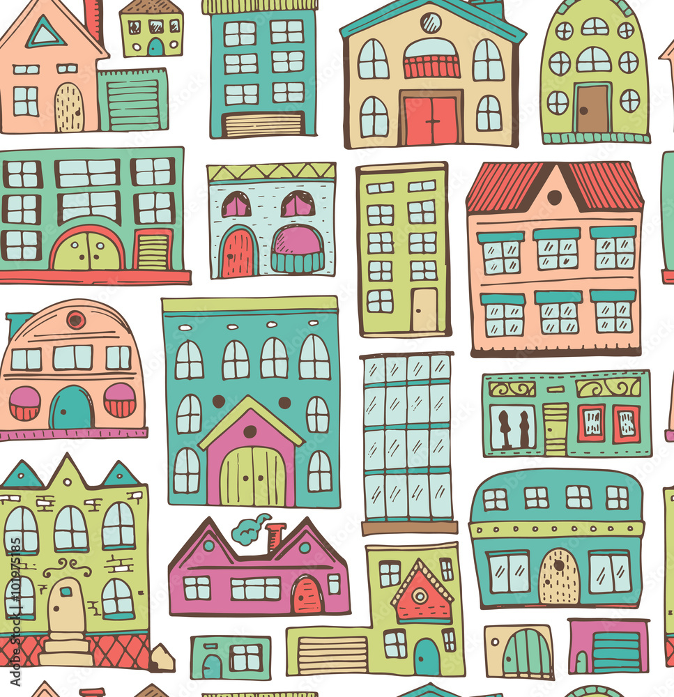Sketch set of houses in doodle style