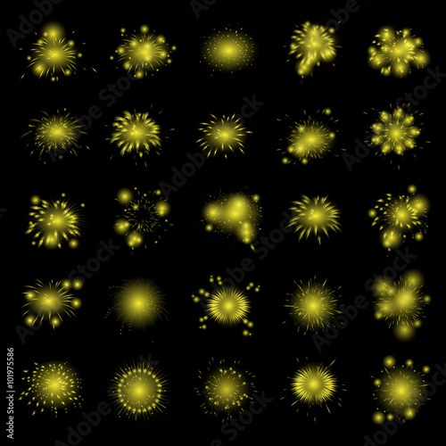 Fireworks Icons Set - Isolated On Black Background - Vector Illustration, Graphic Design, Editable For Your Design