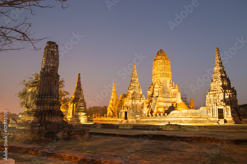Beautiful Wat Chai Watthanaram temple in ayutthaya Thailand at twilight time is most popular tourist © powerbeephoto