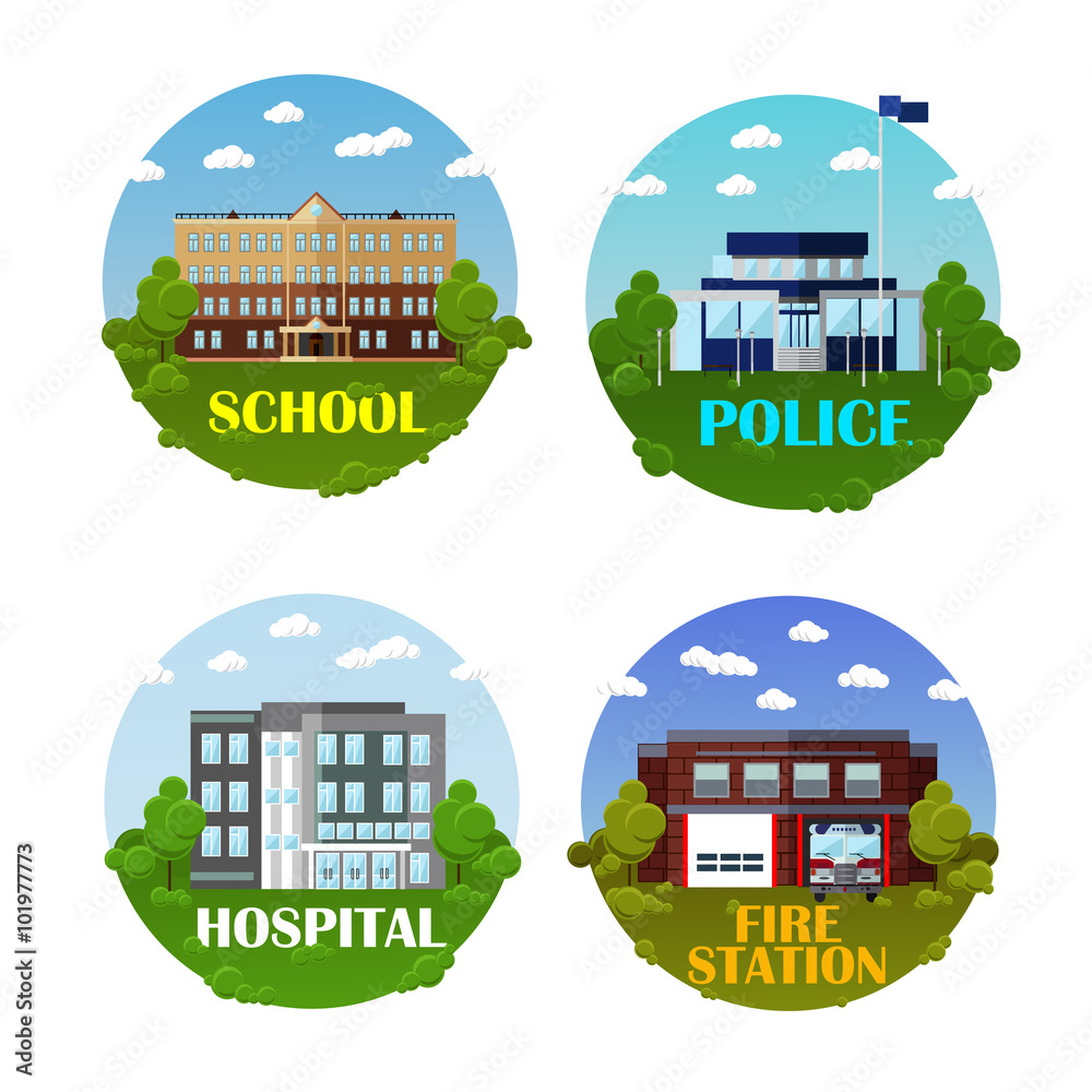 Fotografie City buildings vector icon set in flat style