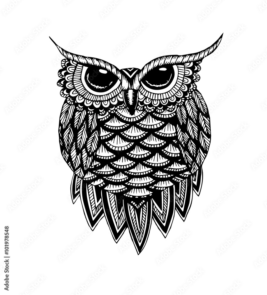Fotografie OWL vector handdrawn illustration in zentangle style