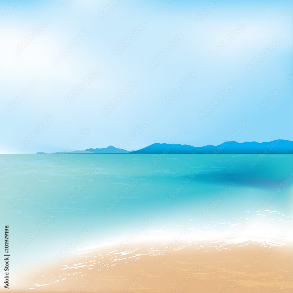 Tropical beach and sea background. Vector illustration