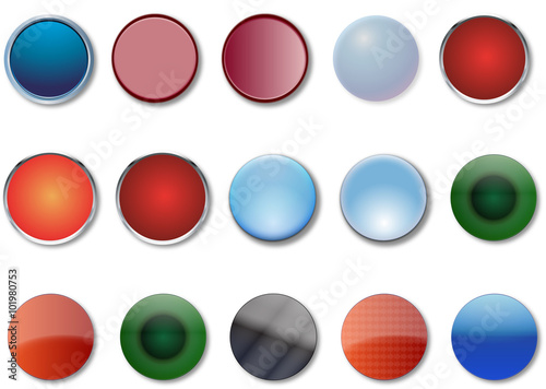 A Set of Fifteen Round 3d Web Buttons (Isolated on white background)