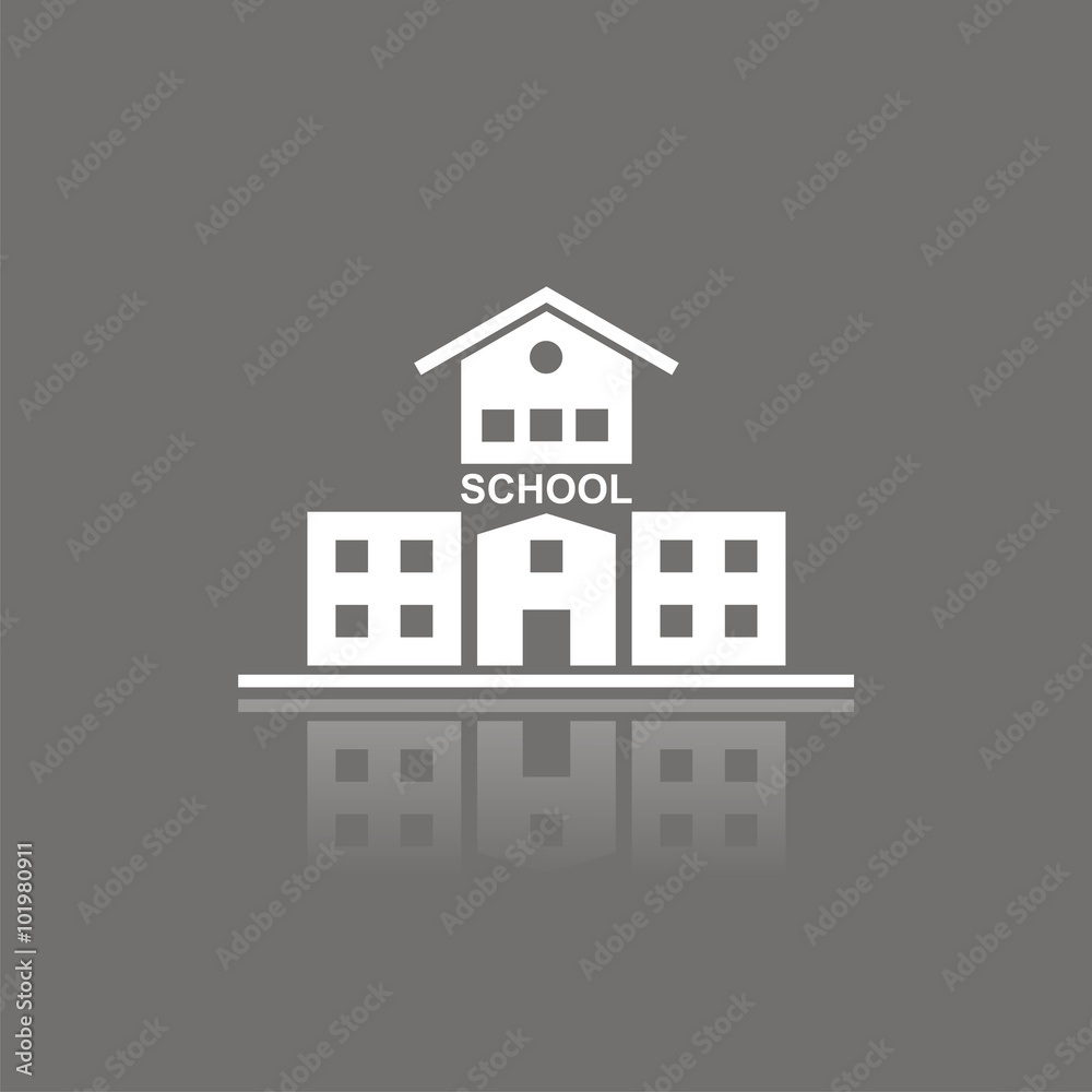 Icon school on dark background with reflection