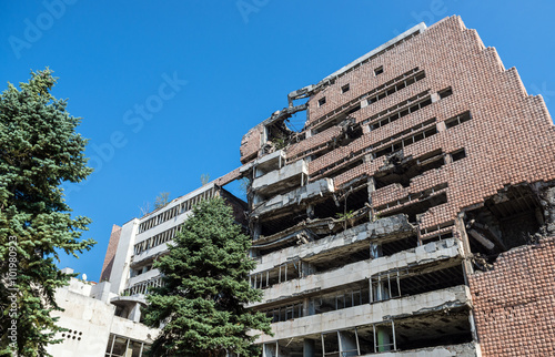 former Yugoslav Ministry of Defence building destroyed during NATO bombing in Belgrade city, Serbia photo