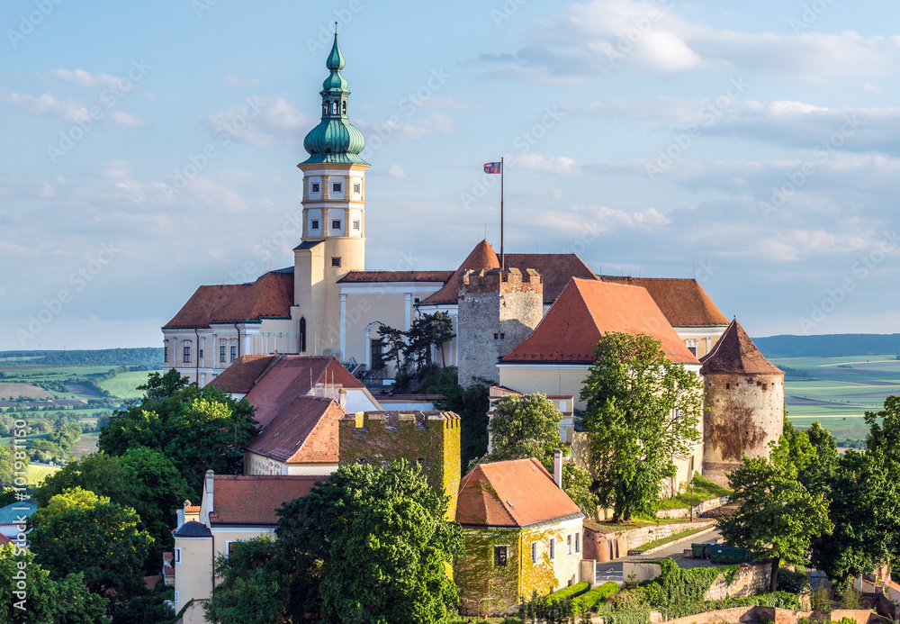 Castle on hill in Mikulov town in Czech Republic