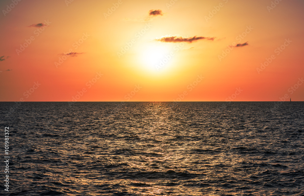 Sunset over Mediterranean Sea in Tel Aviv, Israel