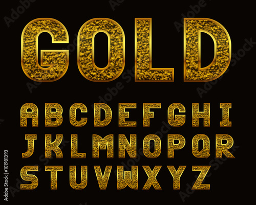Latin alphabet with golden texture