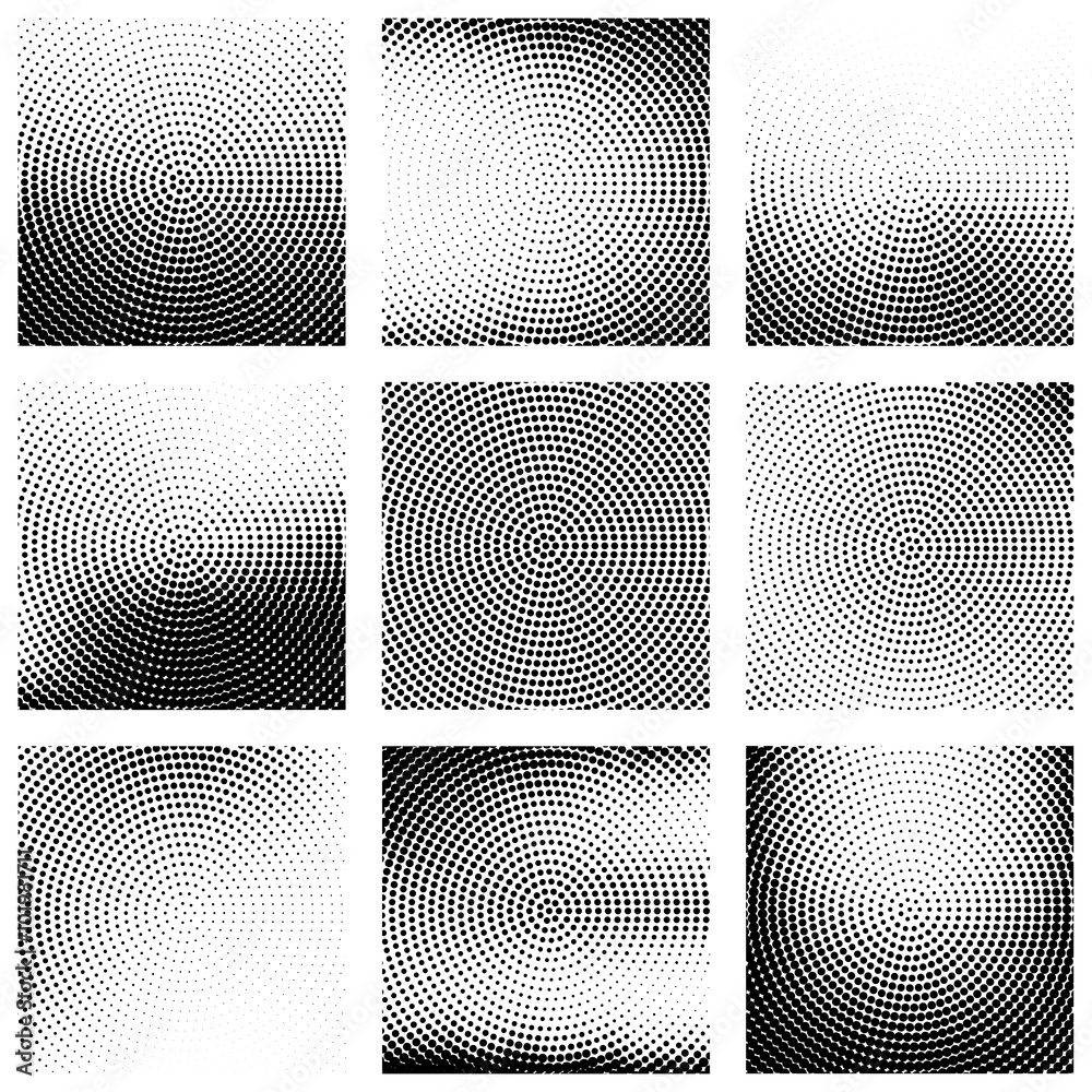 Set of abstract background with monochrome halftone effect.