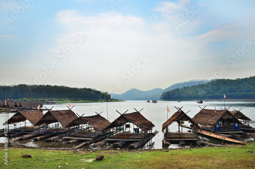 Beautiful landscape in thailand raft for relax, have food and drink service
