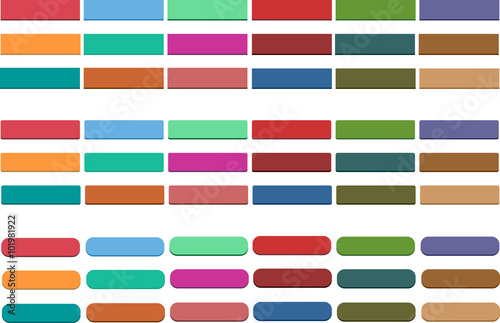Set of Flat Rectangular and rectangular with slightly rounded edges, Web Buttons in different colors