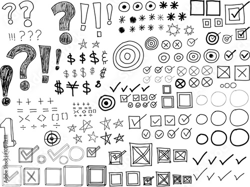 Set of Hand-drawn Doodles -Asterisks, Bullets, Check marks, Punctuation marks (Vector)