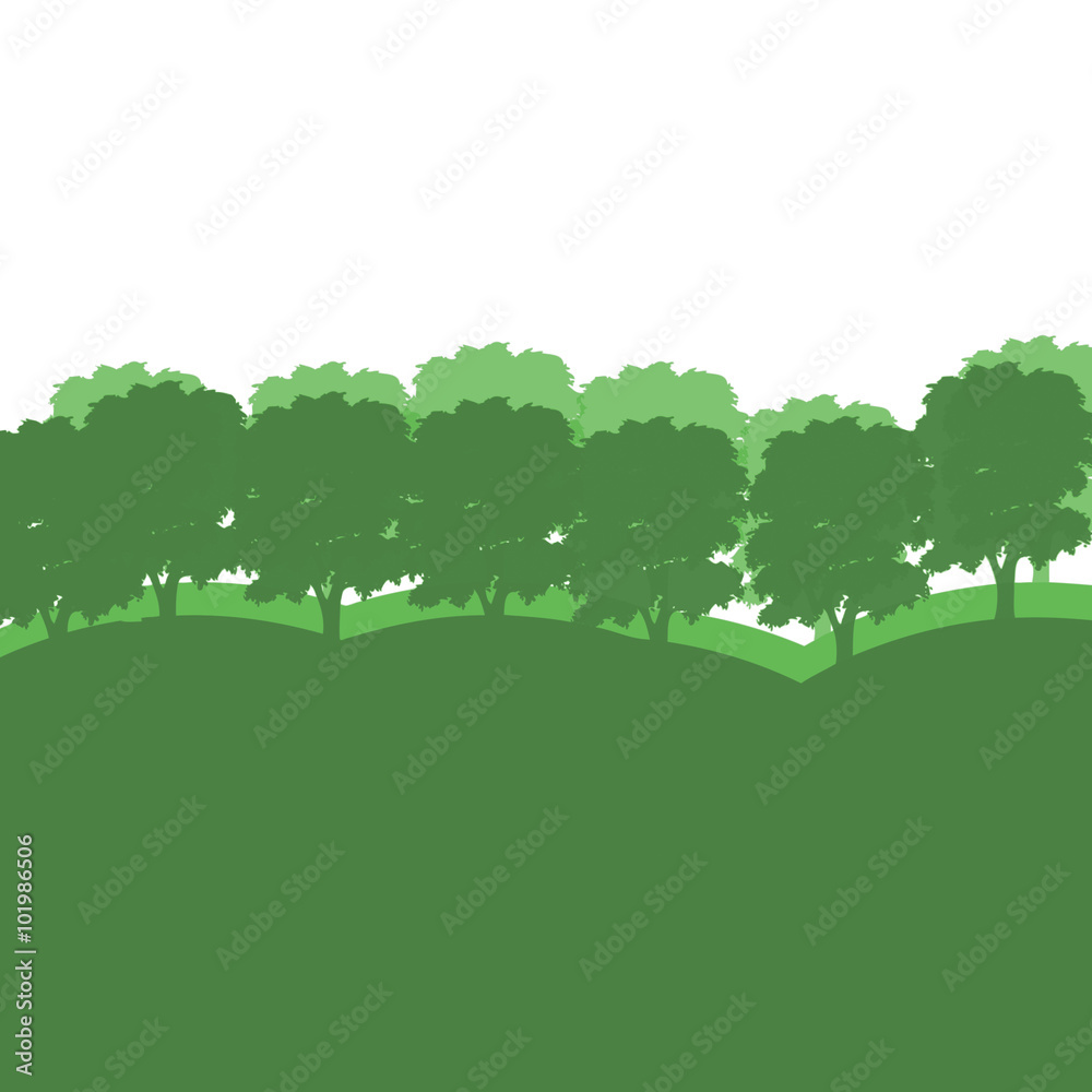 Landscape silhouette vector illustration. Mountains, trees and forests