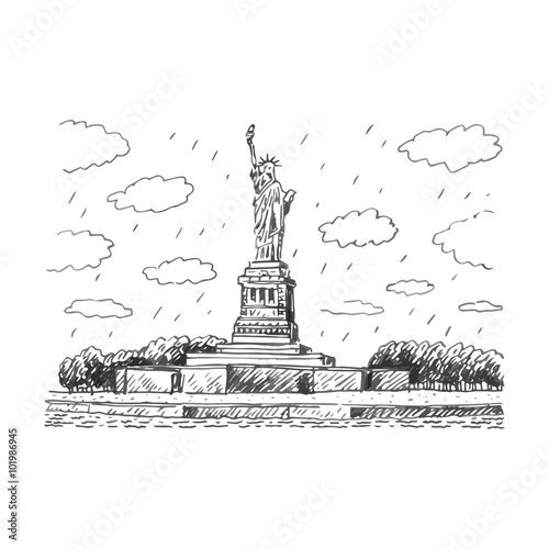 Statue of Liberty, New York, USA. Vector hand drawn sketch.