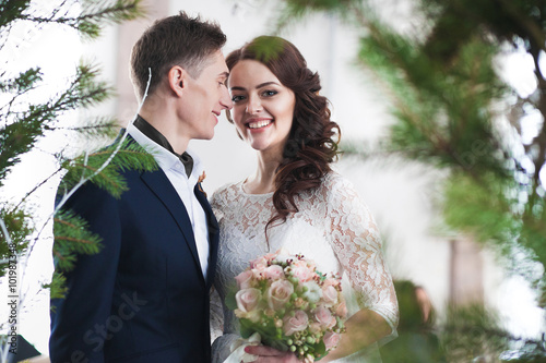 Beautiful wedding couple outdoor photo