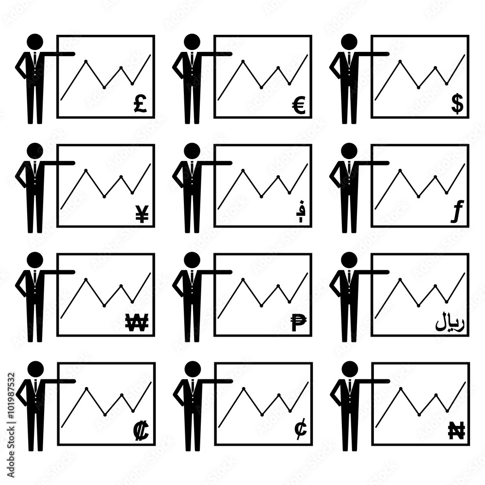 People Stick Figure World Currencies Growth Diagram Icon Symbol Sign(08)