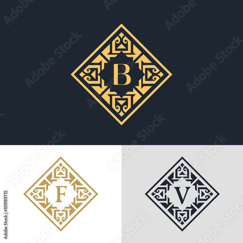 Monogram design elements  graceful template. Calligraphic elegant line art logo design. Letter emblem sign B  F  V for Royalty  business card  Boutique  Hotel  Heraldic  Jewelry. Vector illustration