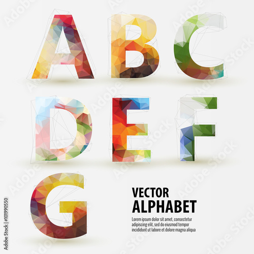 Abstract colored polygonal triangular modern alphabet design bac