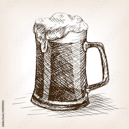 Beer mug hand drawn sketch style vector