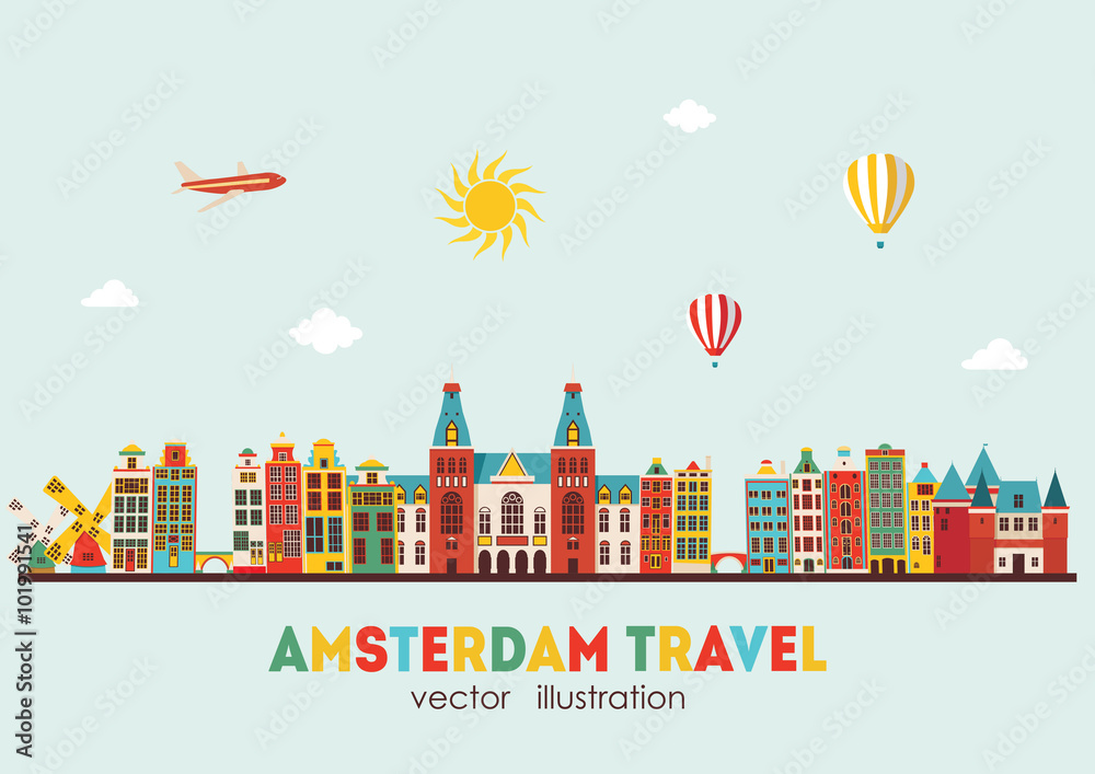 Fototapeta premium Panoramę Amsterdamu. Ilustracji wektorowych