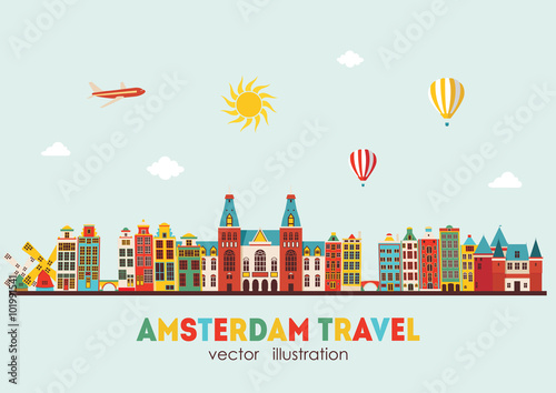 Amsterdam skyline. Vector illustration