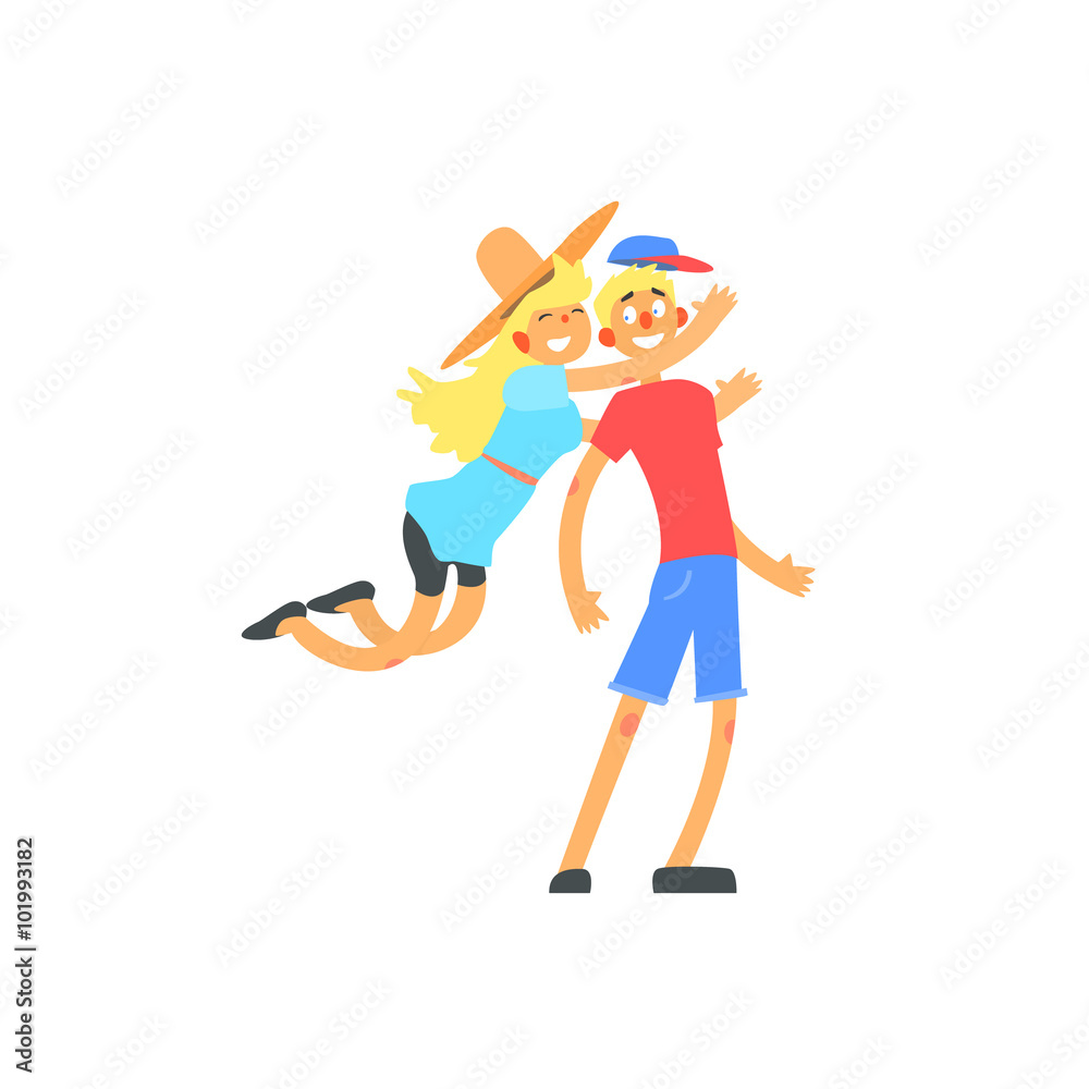 Young woman and man in love, hugging cute cartoon vector Young woman and man in love, hugging cute cartoon vector