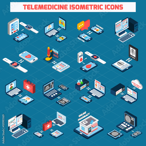Telemedicine isometric icons set