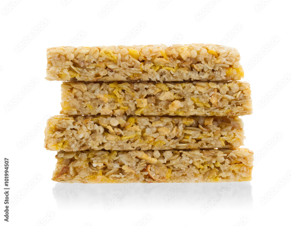 Muesli bar with apple, nuts and sugar Muesli bar with apple, nuts and sugar