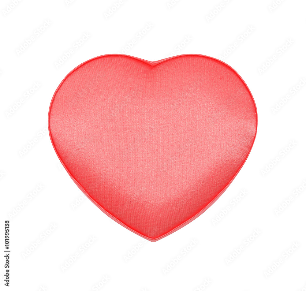 Red satin box in the form of heart for St. Valentine's Day isolated on the white