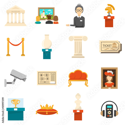 Museum Decorative Flat Color Icons Set