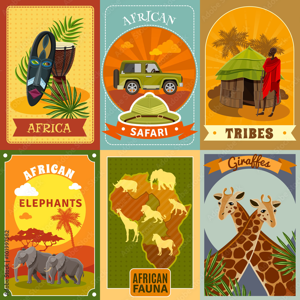 Safari Posters Set - obrazy, fototapety, plakaty 