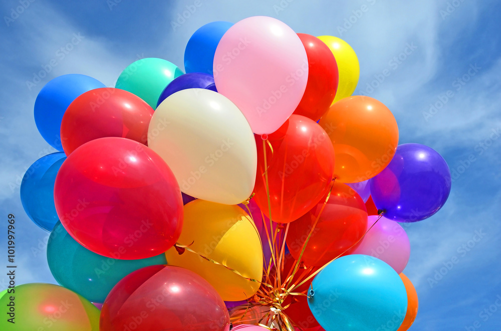 Color air balloon on blue sky background Color air balloon on blue sky background
