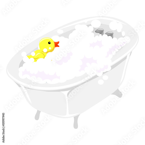 Illustration of Bath Tub filled with Bubbles and Rubber Duck