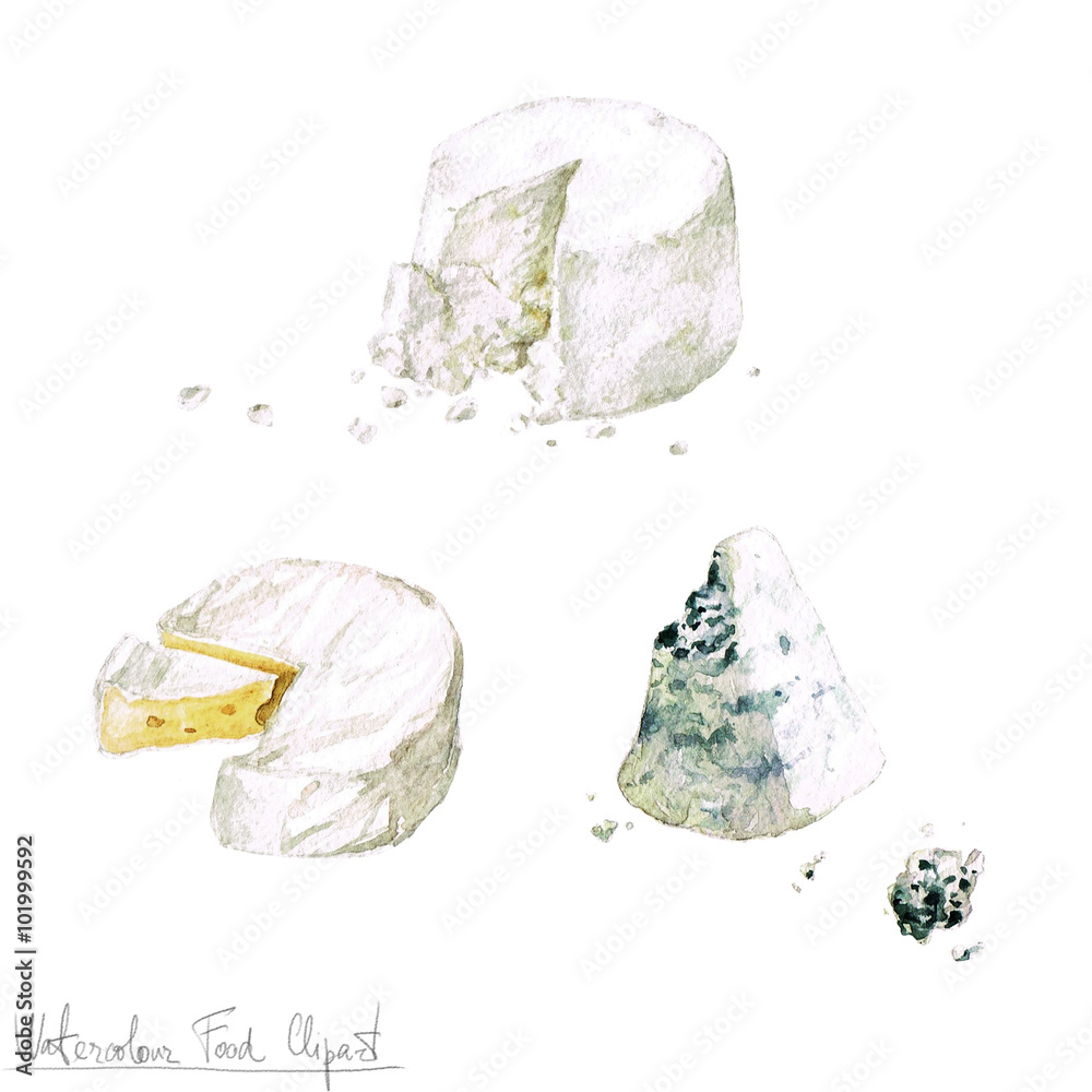 Φωτογραφία Watercolor Food Clipart - Dairy Products and Cheese