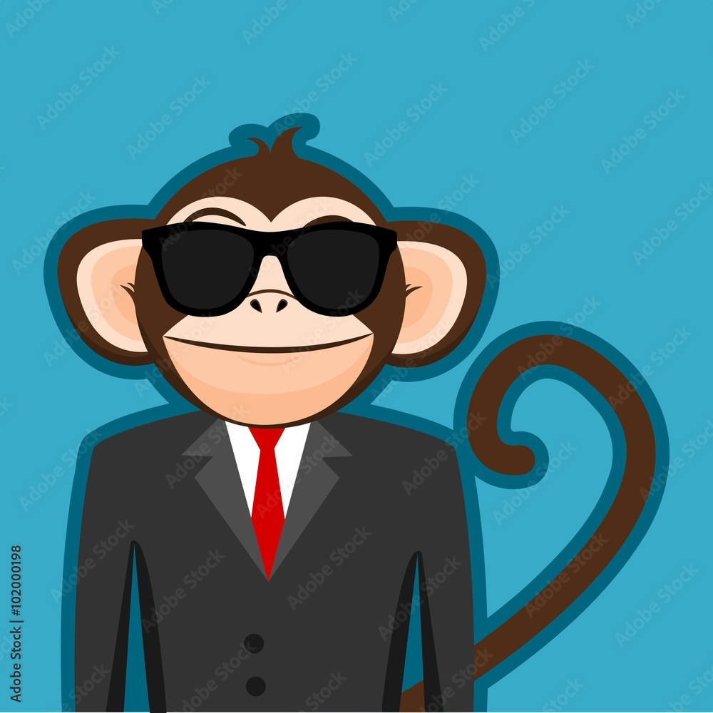 Monkey In Business Man Suit With Black Sunglasses Cartoon Vector