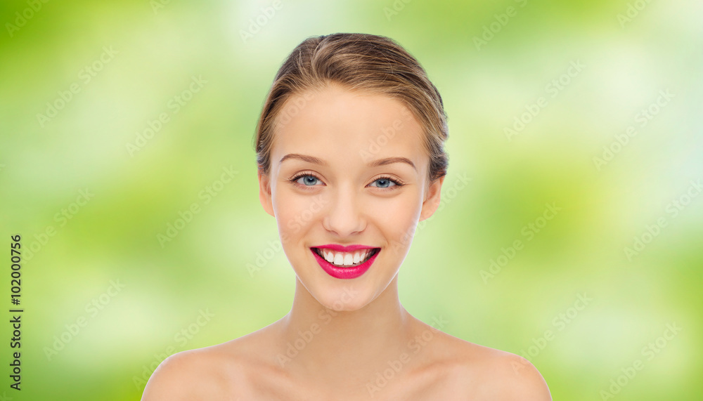 smiling young woman face and shoulders smiling young woman face and shoulders