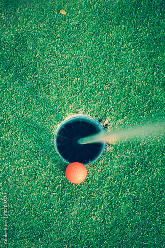 golf ball of the hole hole green putting.