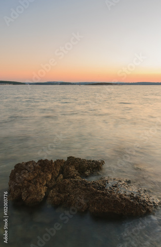 Rocky coast before sunrise in the  summer morning in Croatia