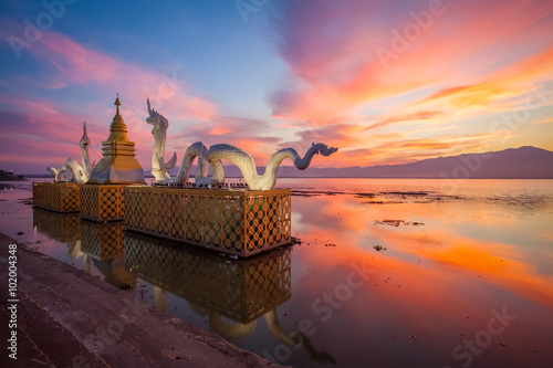 Beautiful sunset sky at Phayao lake , Thailand photo