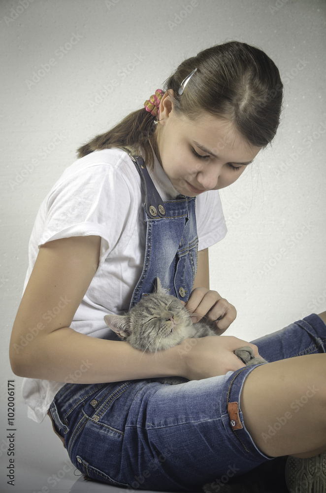 beautiful teen girl with a kitten beautiful teen girl with a kitten