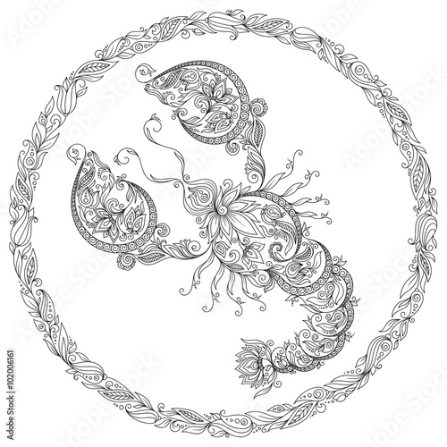 Pattern for coloring book. Zodiac Cancer.