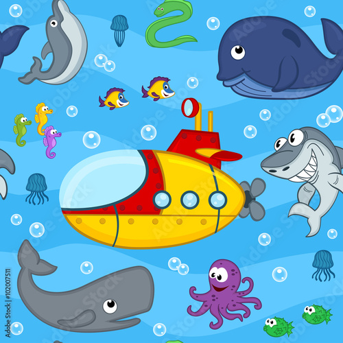 seamless pattern undersea world - vector illustration, eps