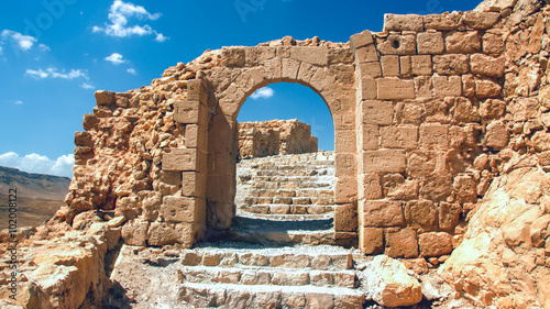 Shattered the gateway to the ruins of the fortress of Masada in Israel photo