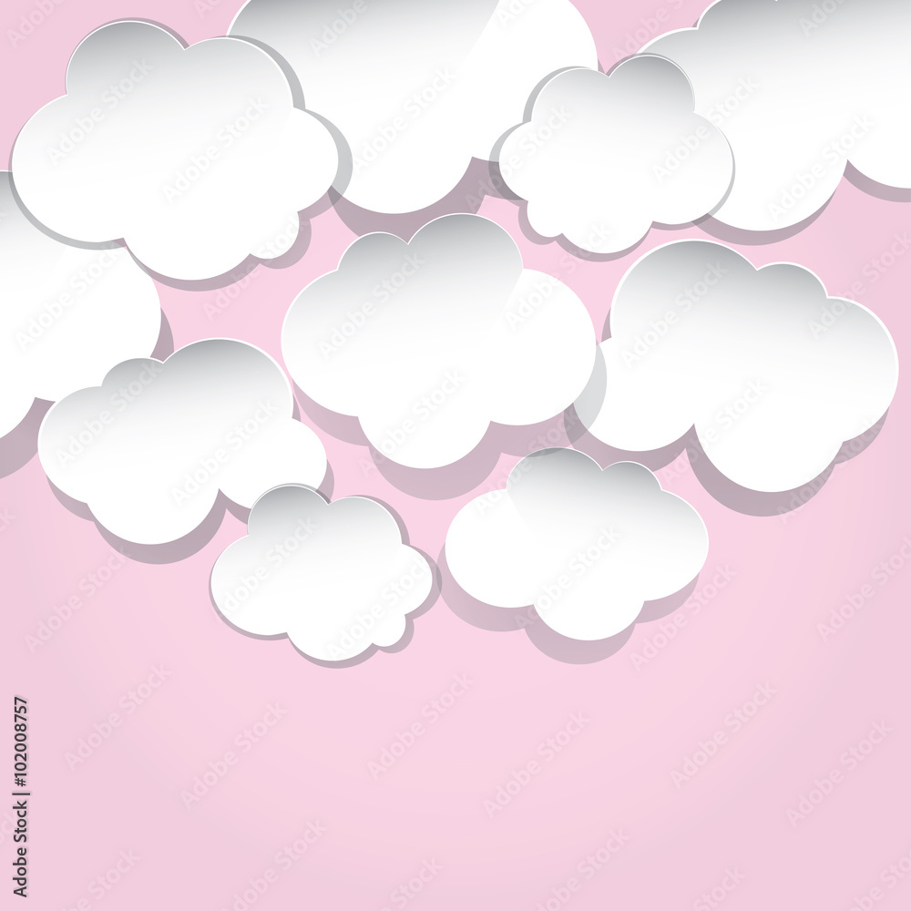 Paper white clouds on a gentle pink background Paper white clouds on a gentle pink background